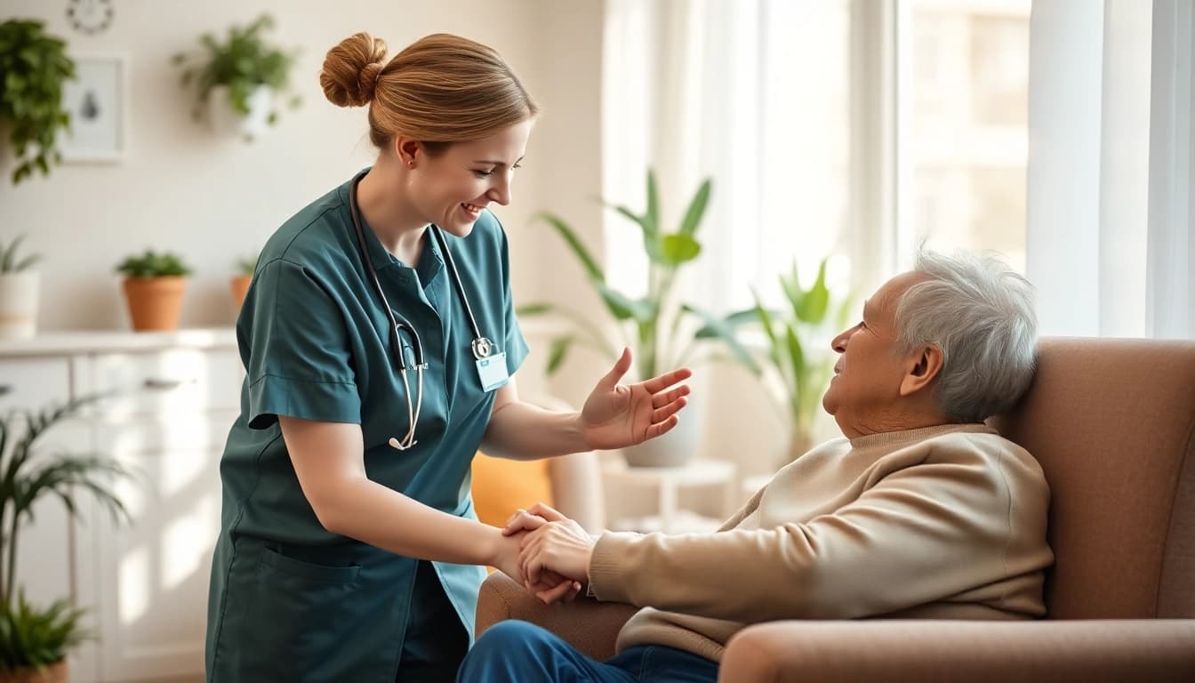 Engaging pflegefachkraft hameln providing compassionate care to a senior patient in a warm setting.