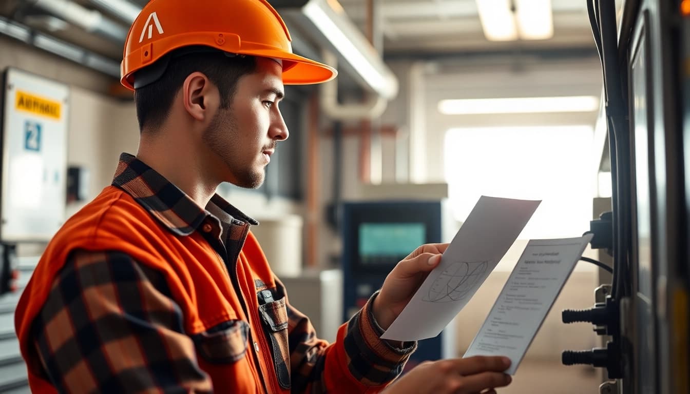 Electrician conducting a DGUV V3 Prüfung to ensure workplace safety and equipment performance.