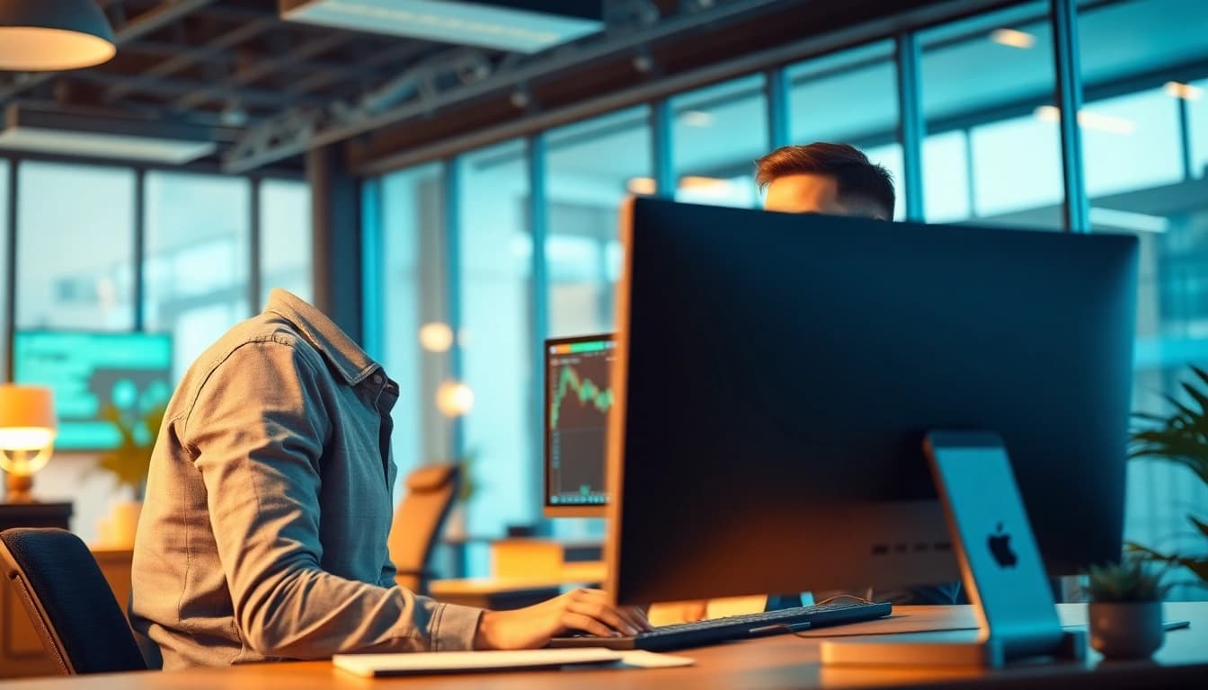 BrightFunded - Ein motivierter Trader arbeitet an seinem Computer und entwickelt Strategien zum erfolgreichen Handel.