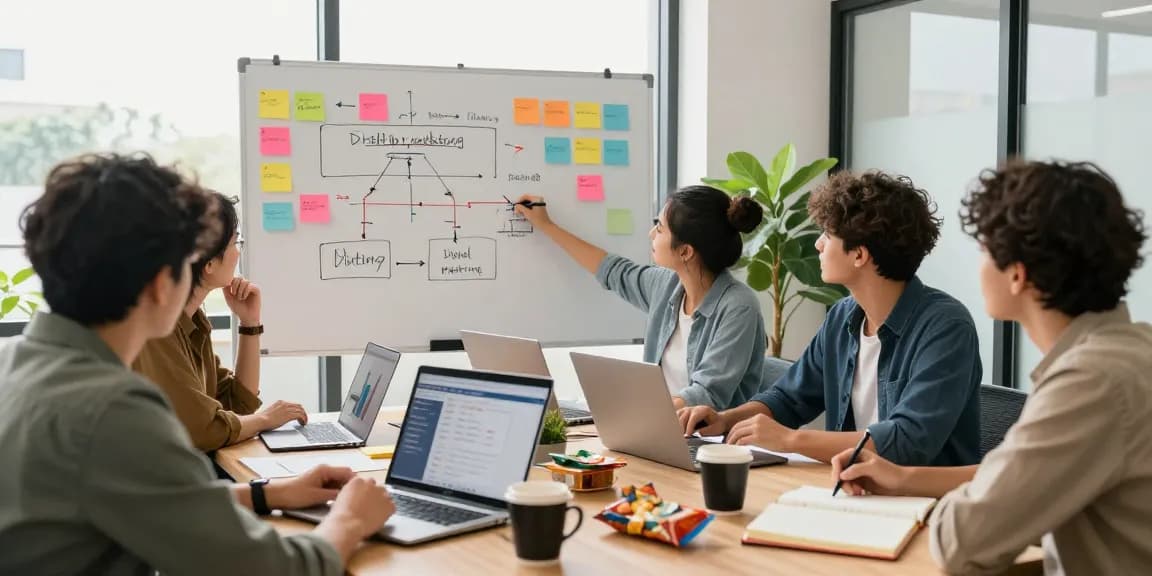 Dynamic marketing teamwork session at https://rokok88.net with brainstorming strategies and analytics.