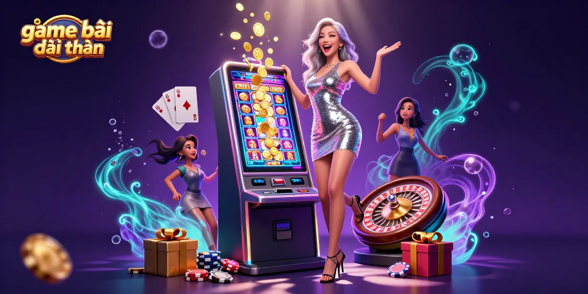Experience game bài đổi thưởng with excitement as coins explode from a jackpot machine.