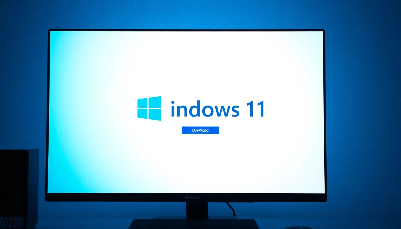 Schöner Desktop-Computer, der Windows 11 download kostenlos deutsch zeigt, mit modernem Design und intuitiver Benutzeroberfläche.