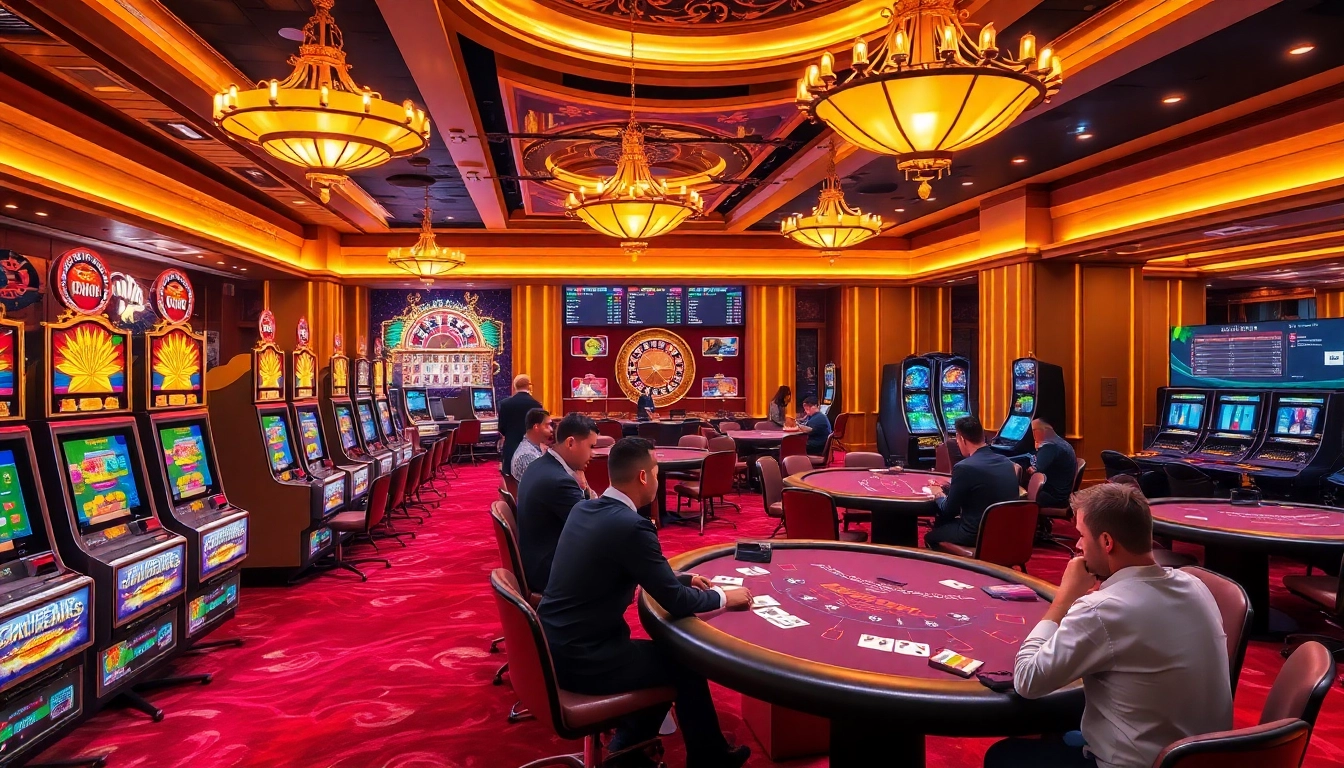 Nohu casino scene showcasing high-stakes blackjack with plush tables and vibrant slot machines.