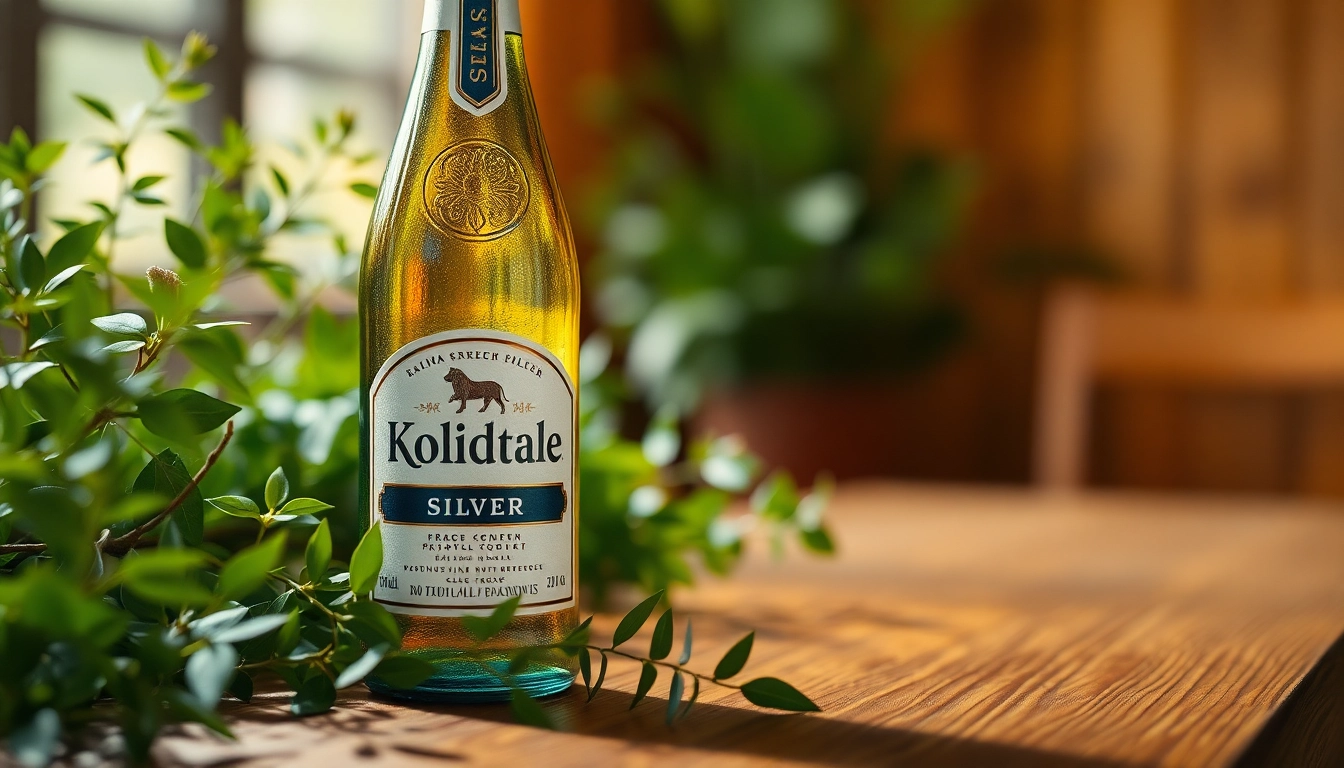 Kolloidales Silber bottle placed attractively on a wooden table amidst greenery.