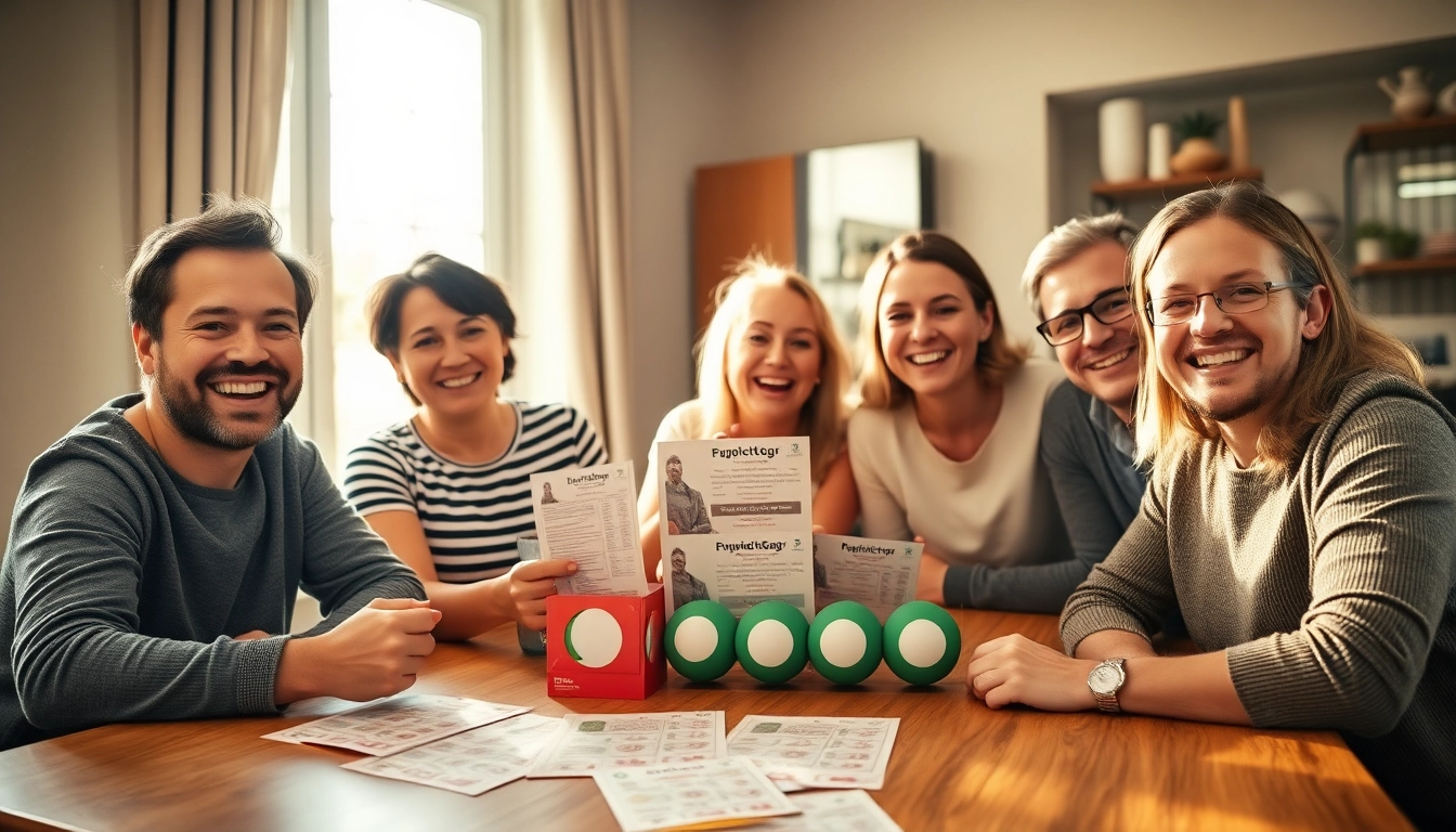 Erlebe das Eurolotto Spielen mit Freunden an einem Tisch voller Eurojackpot-Lose.