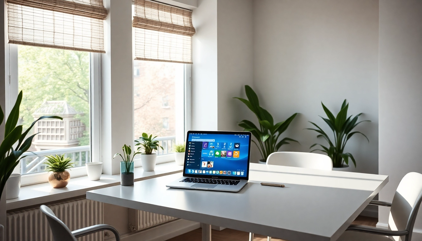 Gestaltet einen einladenden Arbeitsplatz mit Office für Mac dauerhaft auf einem MacBook.