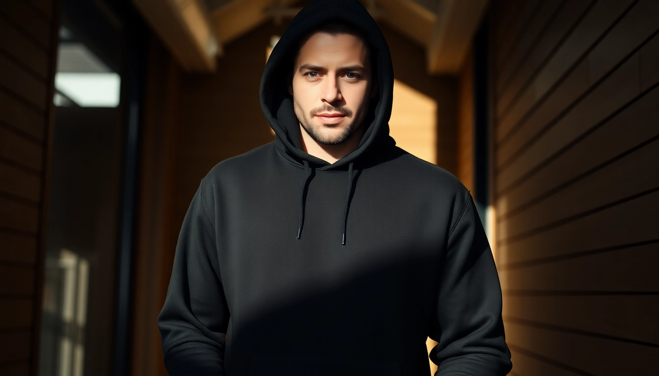 Tragen Sie einen bequemen schwarzen Hoodie für lässige Anlässe, ideal für jede Garderobe.