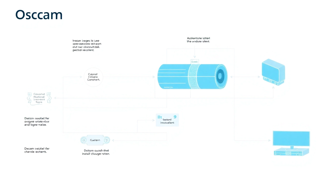 Zeichnung eines Diagramms zur Installation des Oscam Icam Systems mit technischen Details und klaren Anweisungen.