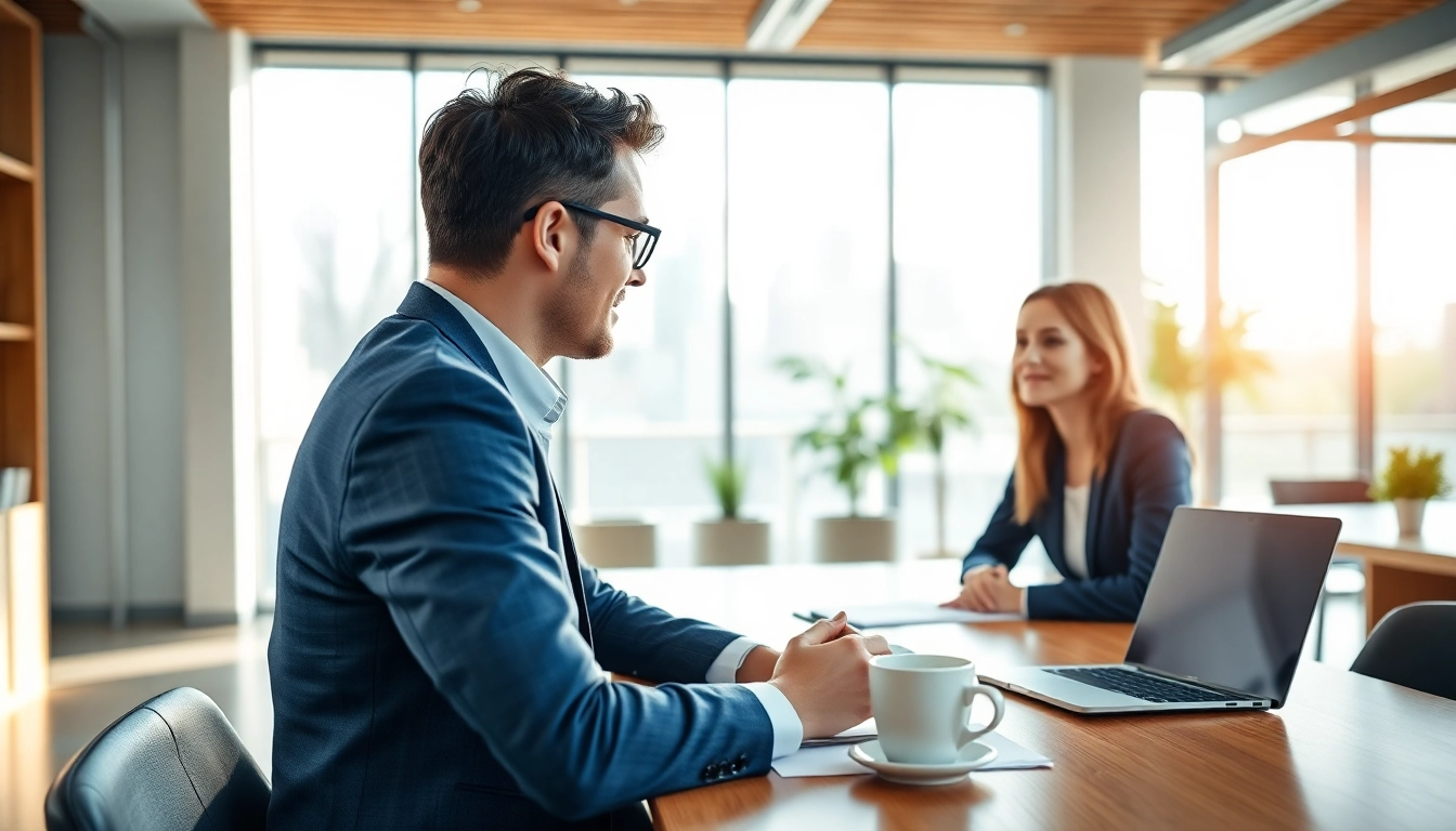 Headhunter Ingenieure in einem modernen Büro, das einen dynamischen Einstellungsgesprächsprozess zeigt.