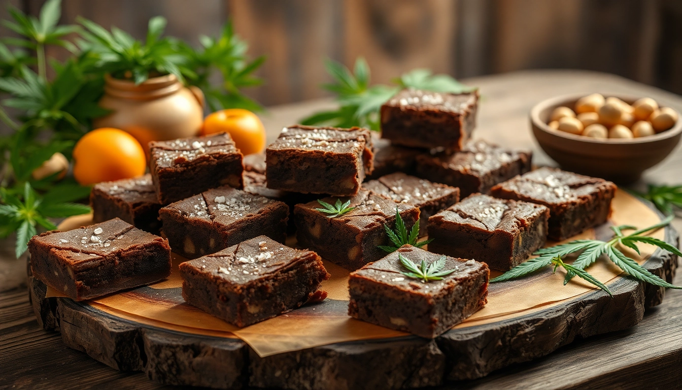 Genießen Sie köstliche Cannabis Brownies, frisch zubereitet mit hochwertigen Zutaten und einem verlockenden Aussehen.