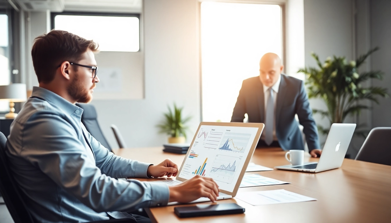 Unternehmensberatung mit einem Berater, der eine Analyse in einem modernen Büro durchführt.