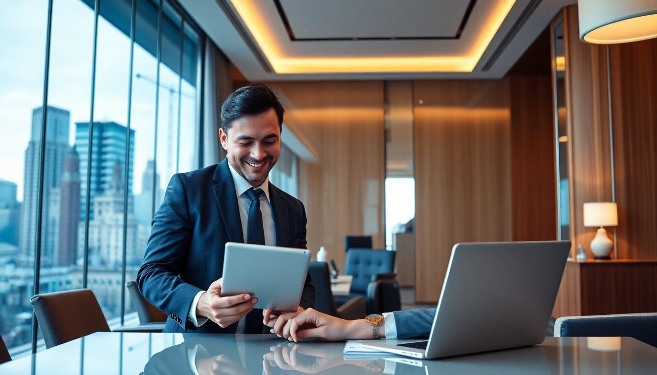 Visual representation of a confident leader in a modern office, illustrating Headhunter Executive Search.