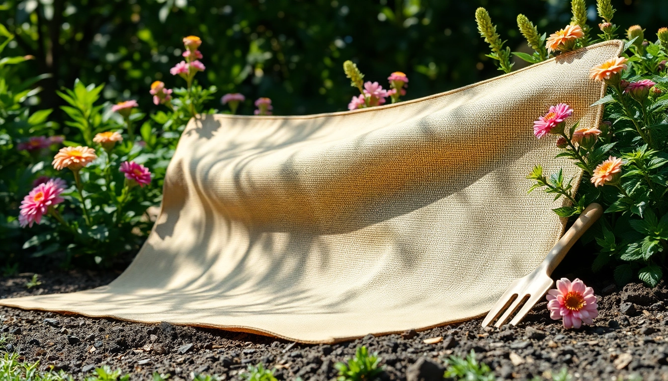 Die Hanfmatte entfaltet ihre Textur in einem Garten voller Blumen und Pflanzen.
