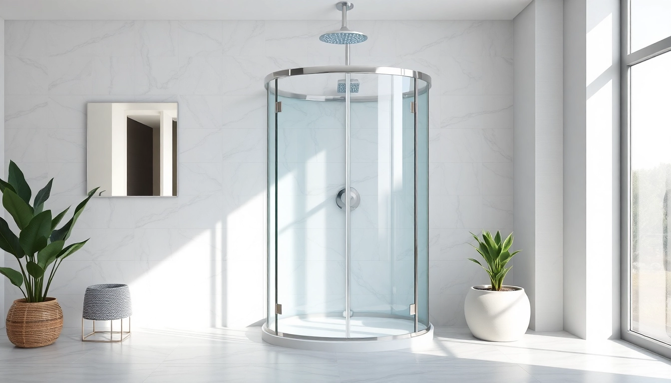 Moderne duschkabine 100x100 in einem stilvollen Badezimmer mit eleganten Glasregalen.