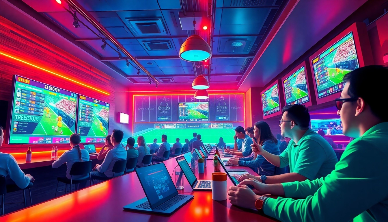 Experience the thrill of sportwetten ohne lizenz in a lively sports bar atmosphere filled with energy and excitement.