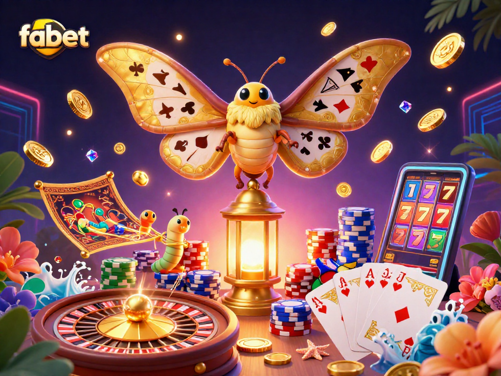 Experience the thrill of fabet with vibrant casino elements surrounding a majestic atlas moth.