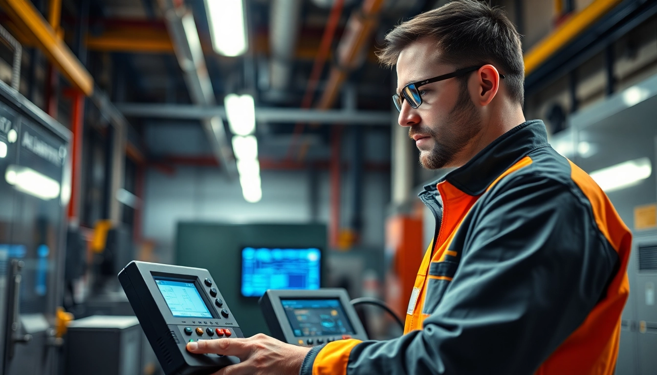 Techniker führt eine DGUV V3 Prüfung durch, um die Sicherheit elektrischer Geräte sicherzustellen.