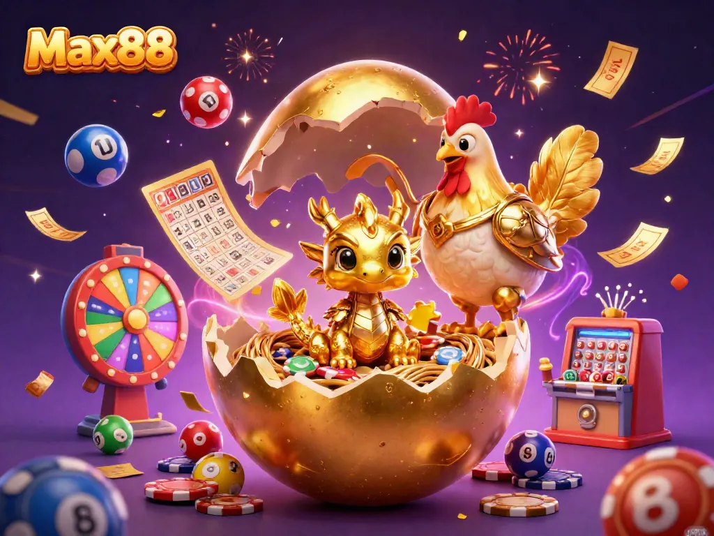 Experience the magic of Max88 with a golden dragon and poker chips, celebrating abundance in gambling.
