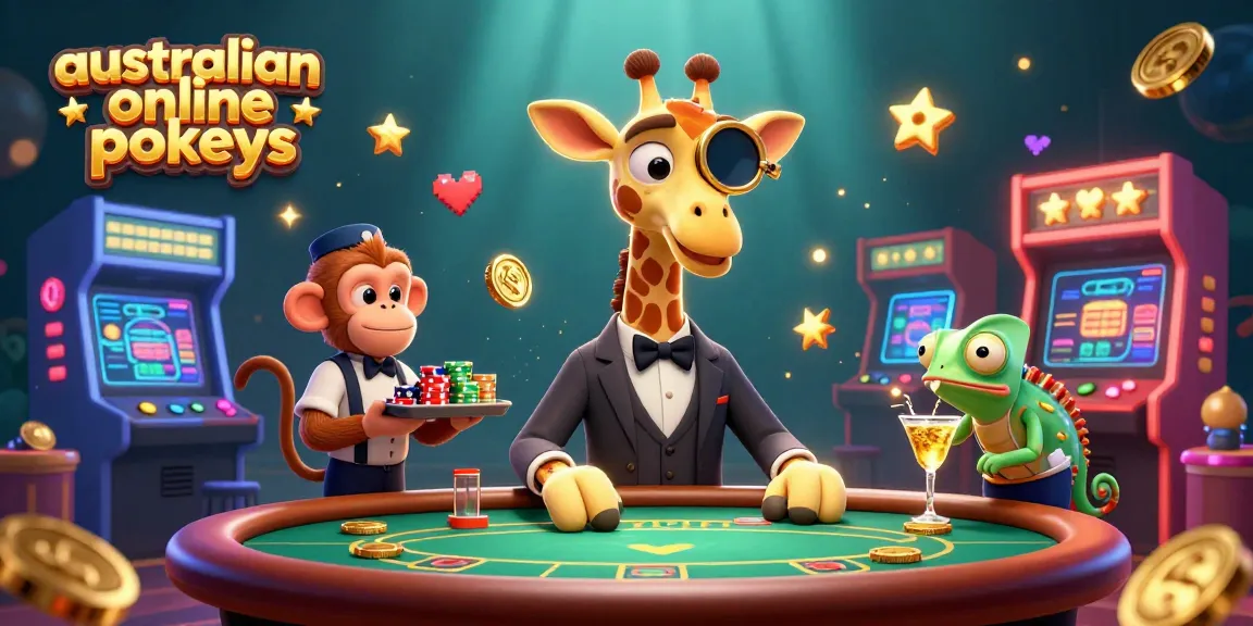 Spin the reels with vibrant australian online pokies as a giraffe celebrates at a casino.