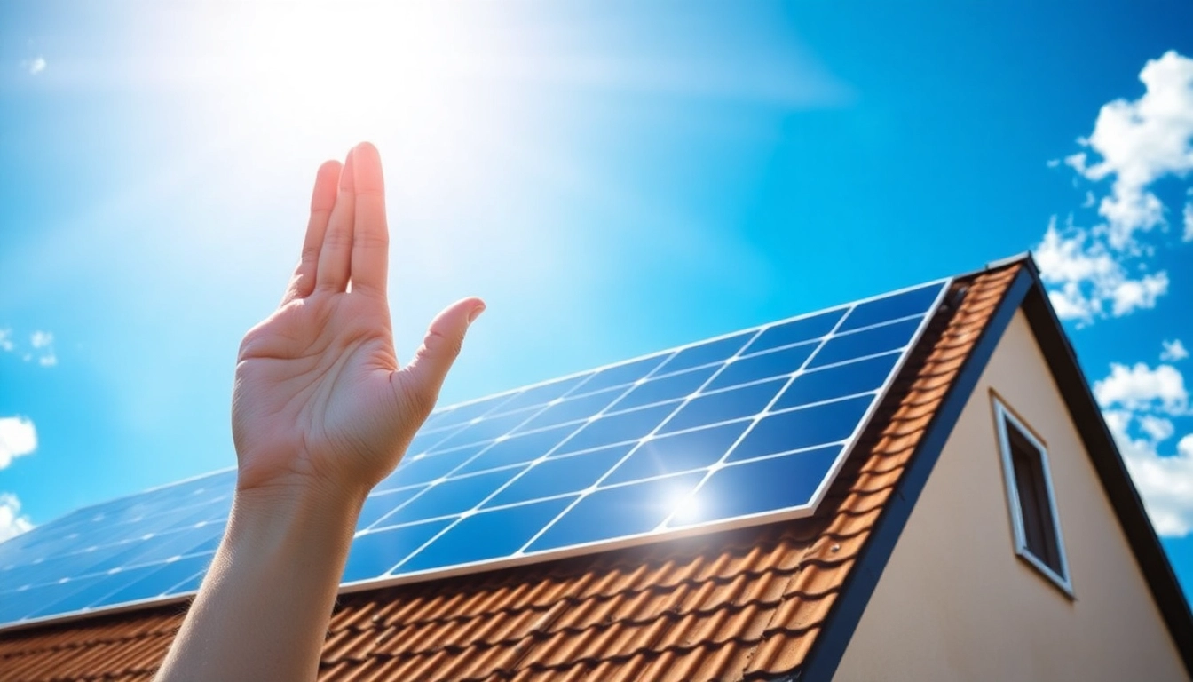 PV Anlage kaufen: Hochmoderne Solaranlage auf einem Dach mit strahlendem Himmel.