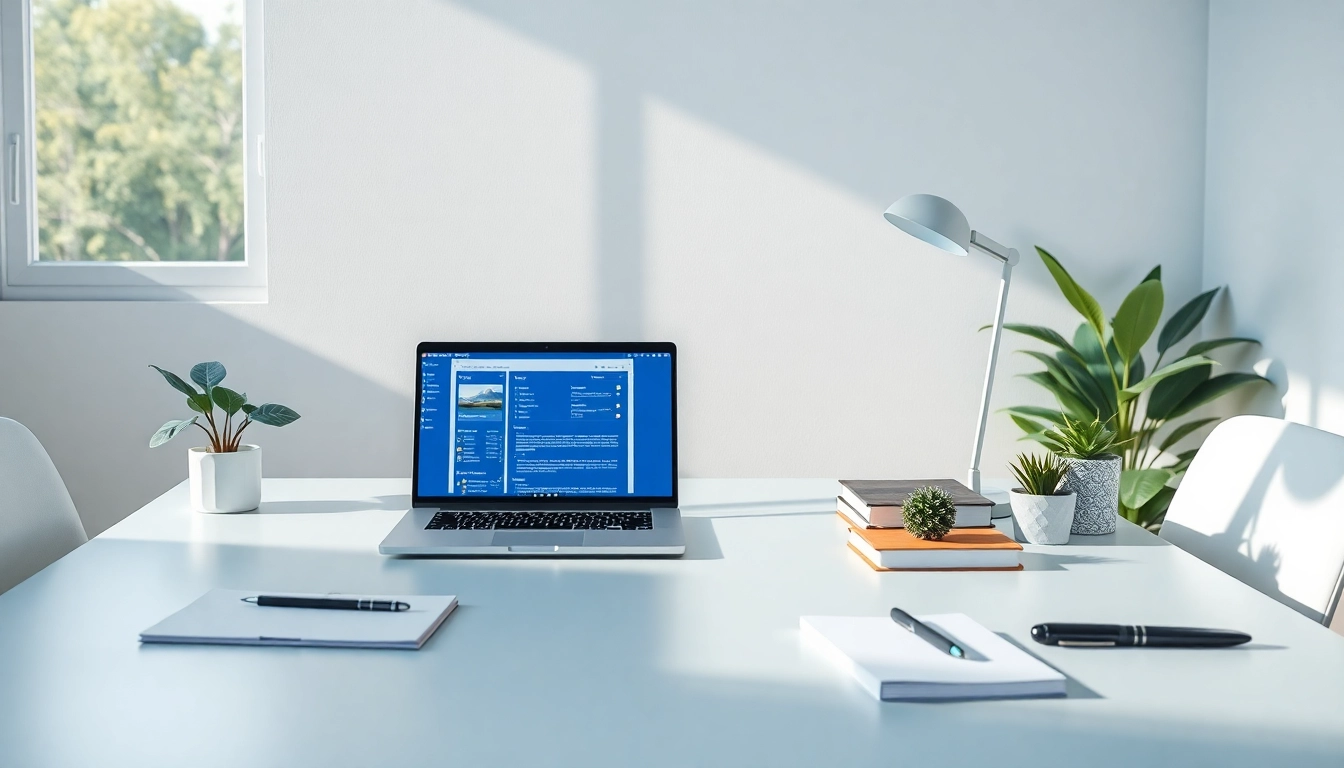 Organisiere und nutze Office 2024 Pakete auf einem modernen Arbeitsplatz mit einem Laptop und Notizen.