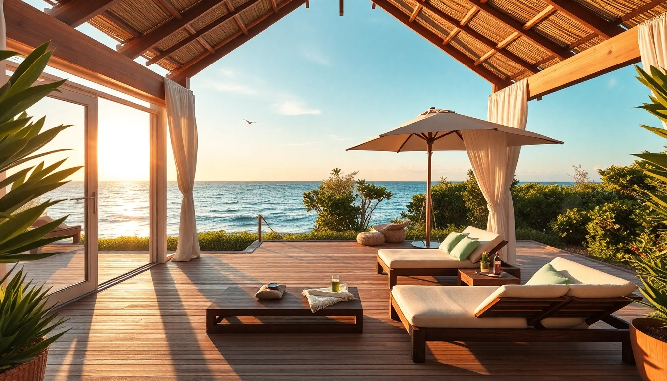 Genießen Sie den Blick auf das Meer von der wunderbaren Küsten-Cabana, ideal zum Entspannen.