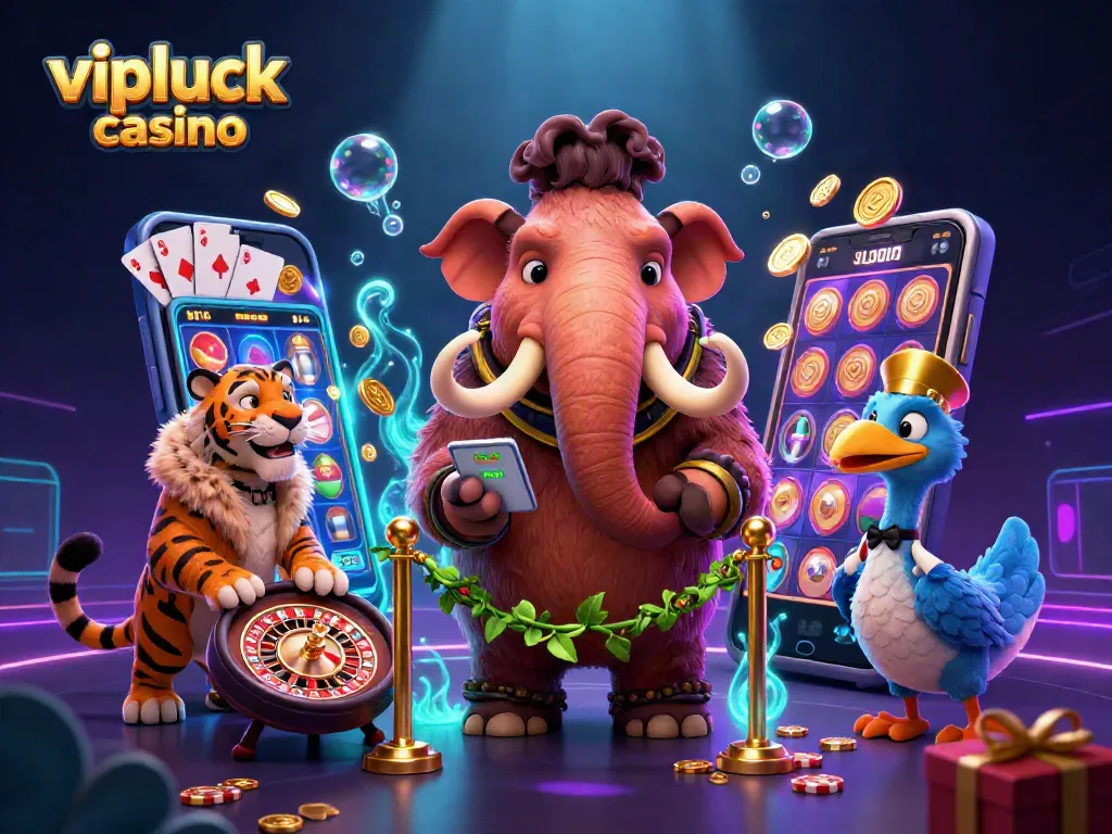 Experience the excitement of vipluck casino with a lively 3D illustration featuring engaging characters.