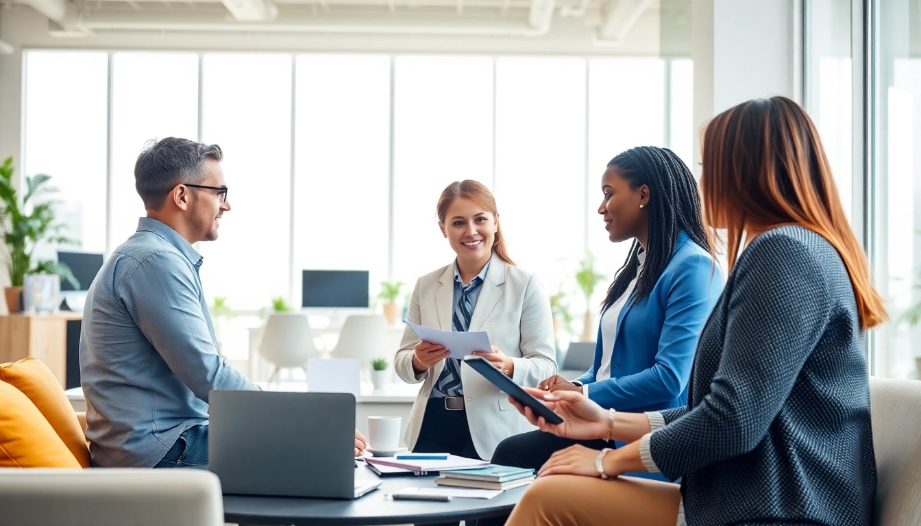 Headhunter IT collaborating with diverse candidates in a modern office environment.