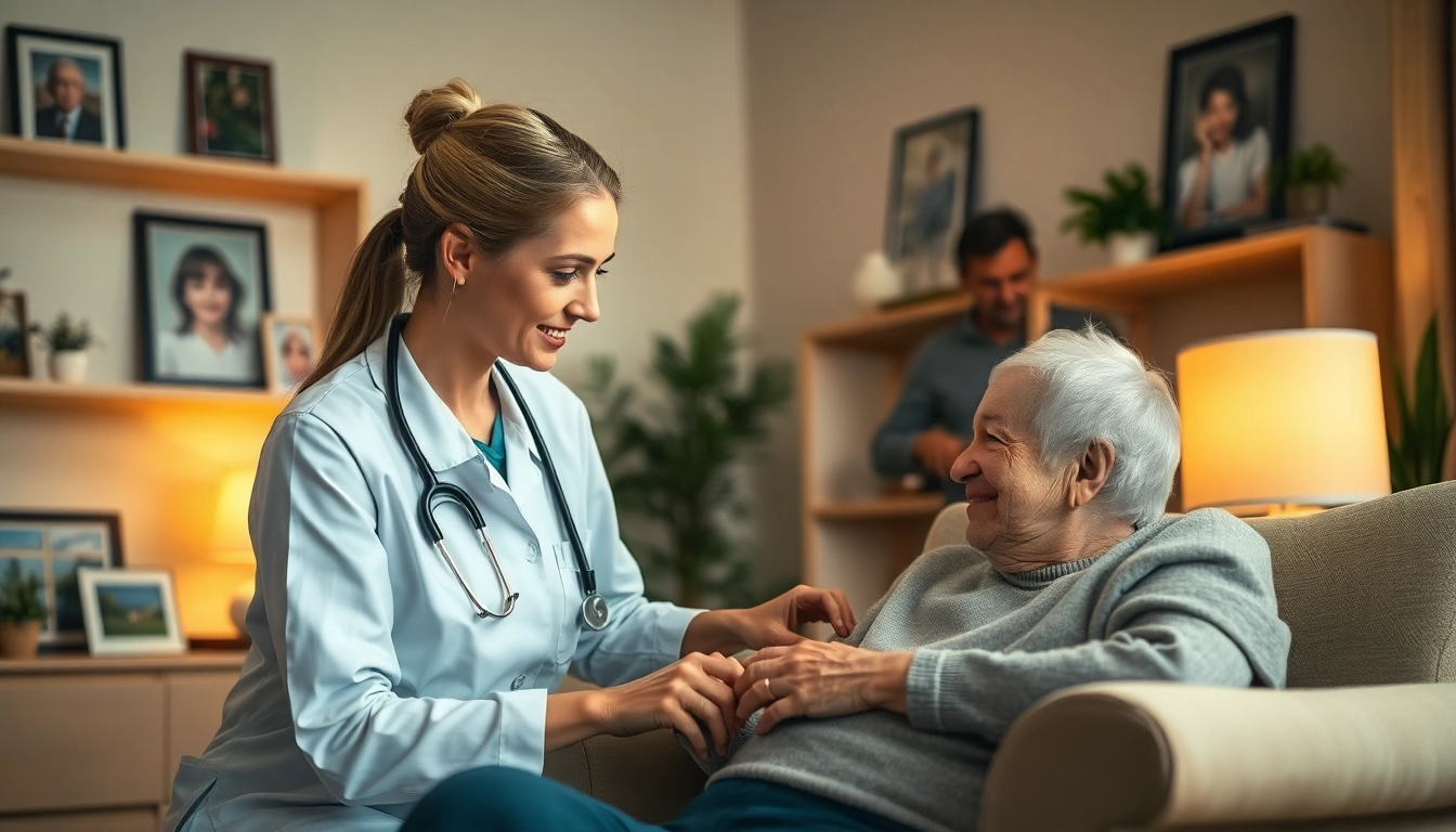 Pflegedienst Bornheim, caring professional engaging with an elderly client in a comforting home environment.