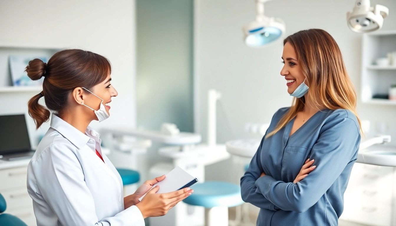 Interacting headhunter with a dental assistant candidate in a professional dental practice, emphasizing Headhunter Zahnmedizinische Fachangestellte.