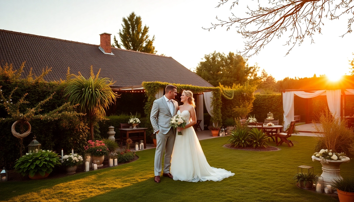 Elegante hochzeitslocation im Garten, perfekt für romantische Feiern unter freiem Himmel.