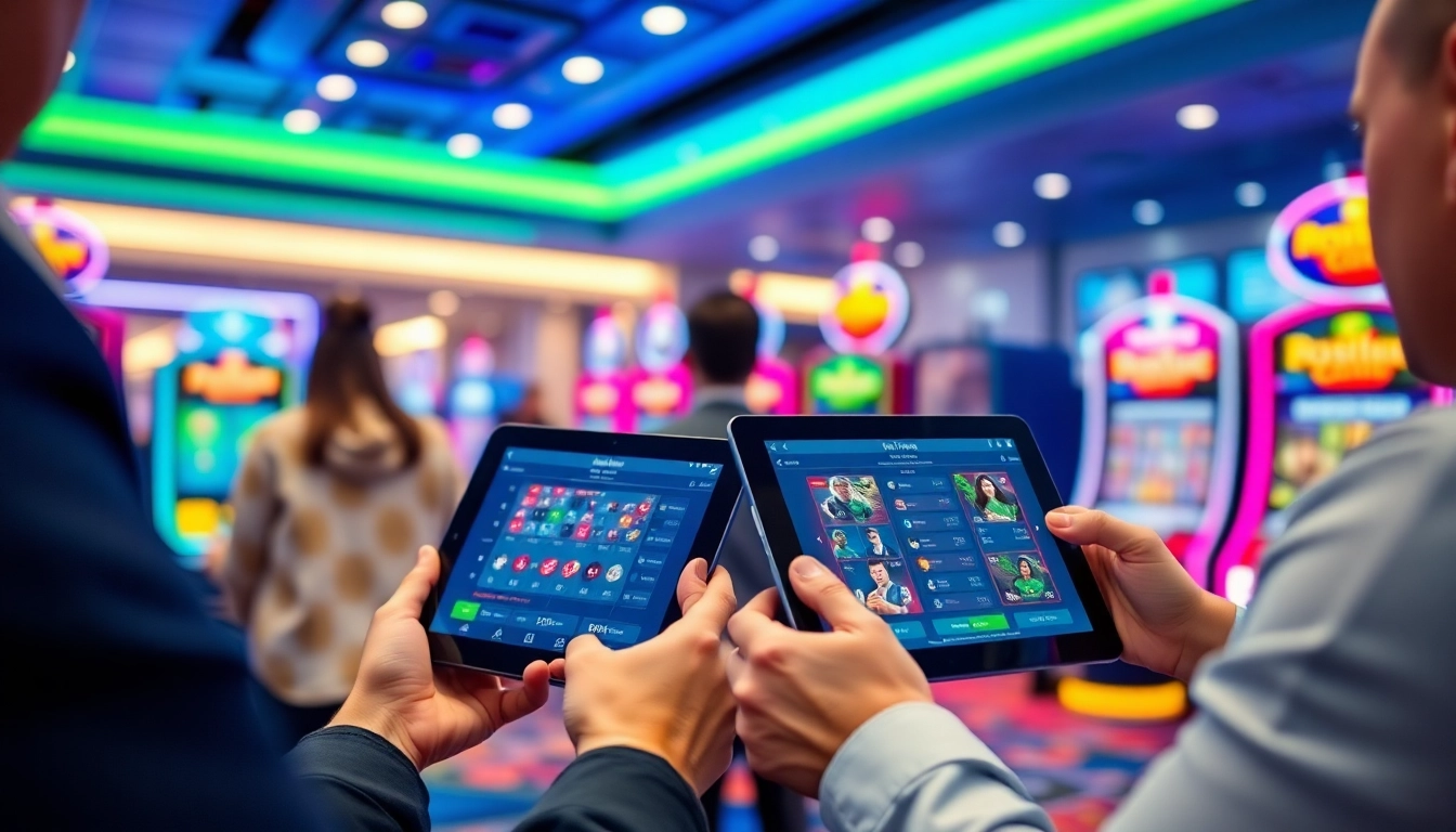 Entdecken Sie die besten Wettanbieter ohne Lizenz in einem modernen Online-Casino-Setting mit Spielern, die auf Tablets und Smartphones wetten.