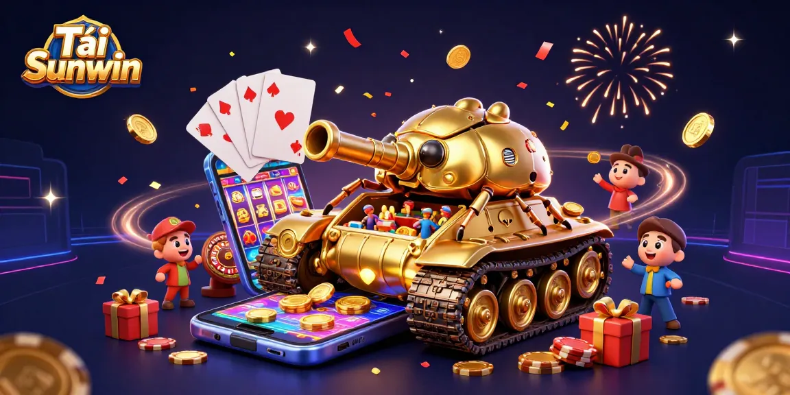 Tải Sunwin and spin vibrant slots in an energetic casino scene with golden elements