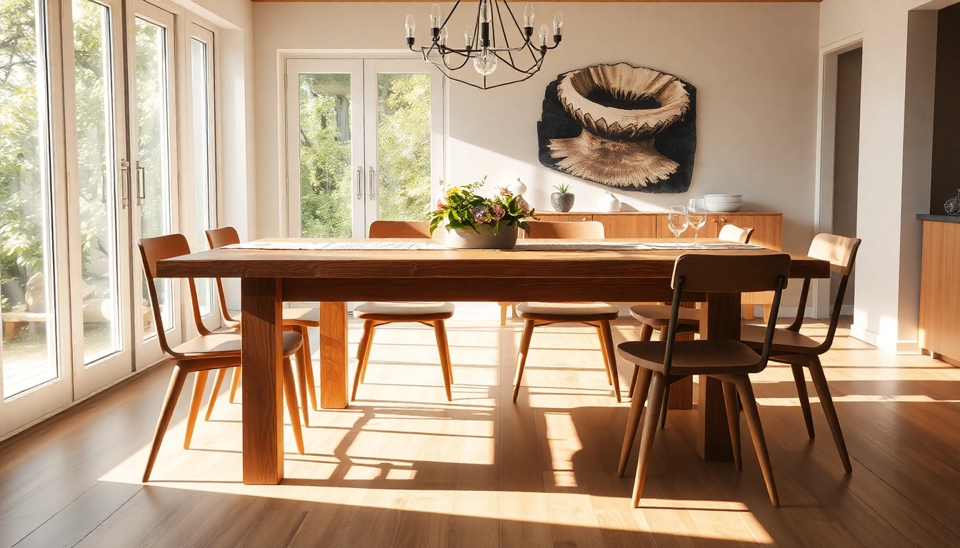 Gestalte den Esstisch Eiche mit Baumkante in einem modernen Setup, um Atmosphäre und Eleganz zu vermitteln.