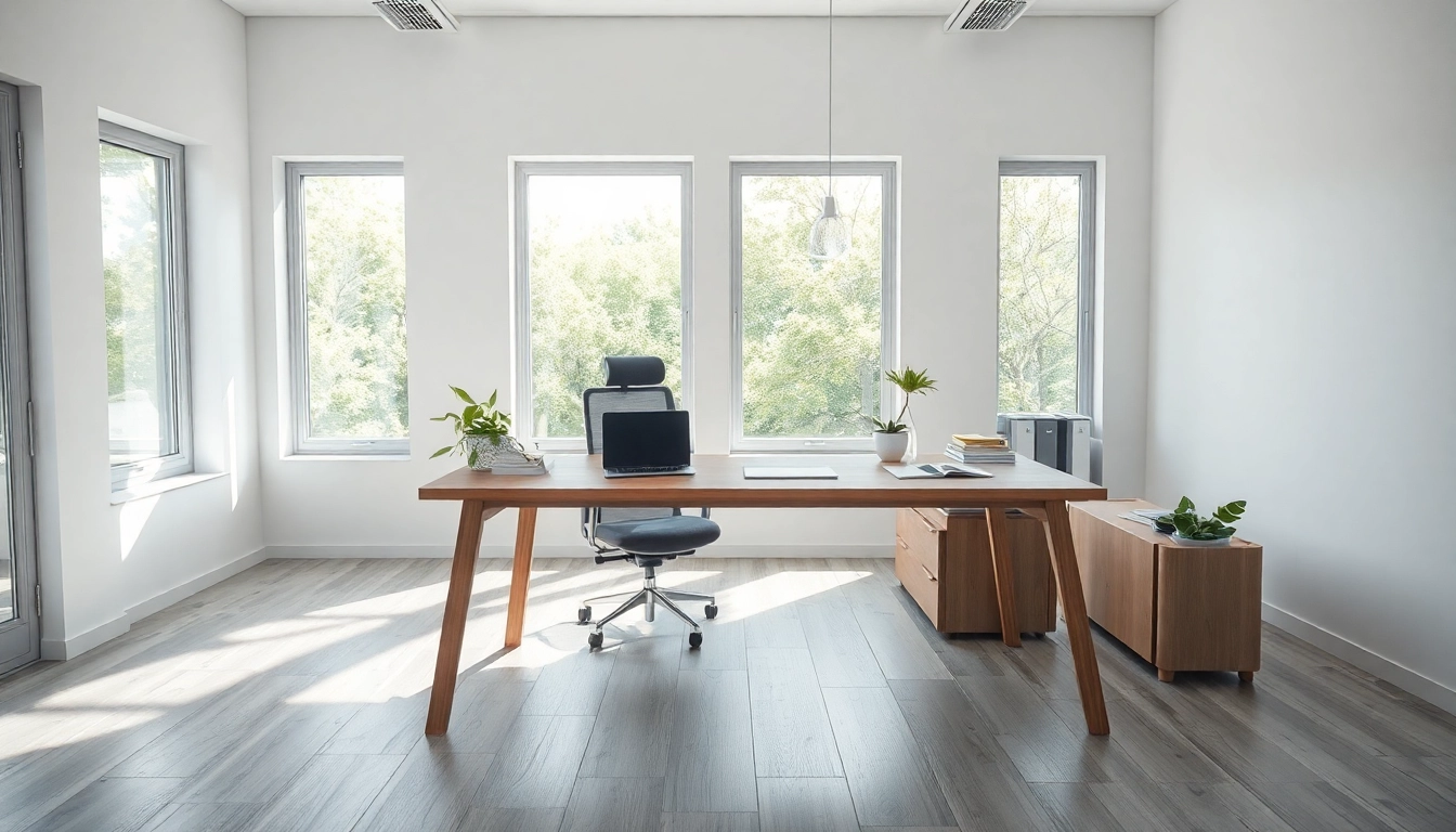 Modernes Büro mit hellen Büromöbeln und ergonomischem Arbeitsplatz für Produktivität.