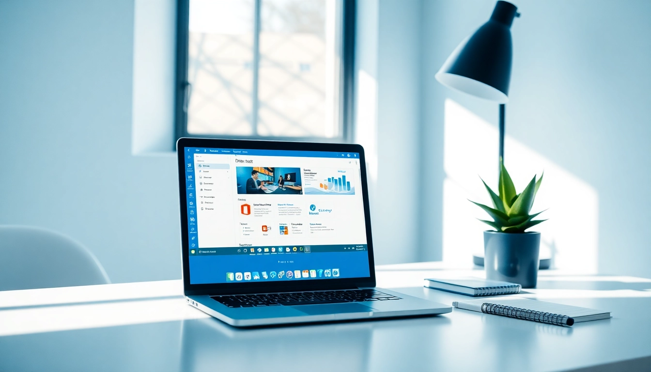 Produktivität fördern mit der Microsoft Office Suite auf einem aufgeräumten Arbeitsplatz.