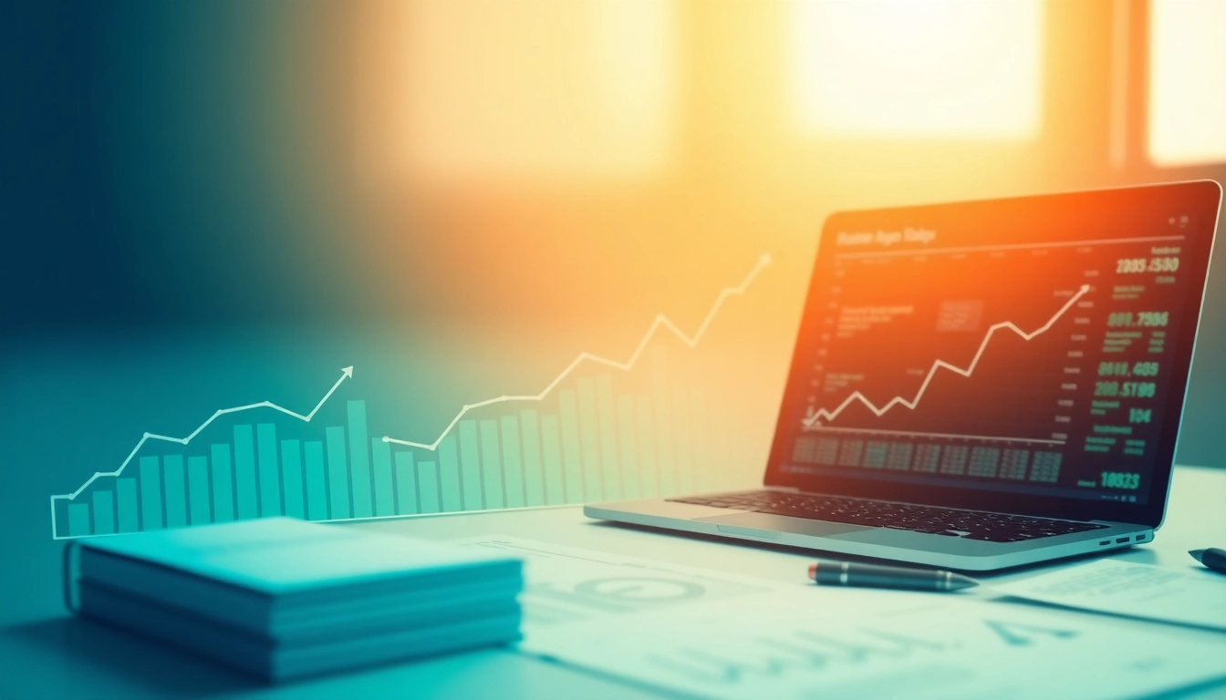 Visualisierung von SEO-Ranking-Analysen mit Diagrammen und Laptops.