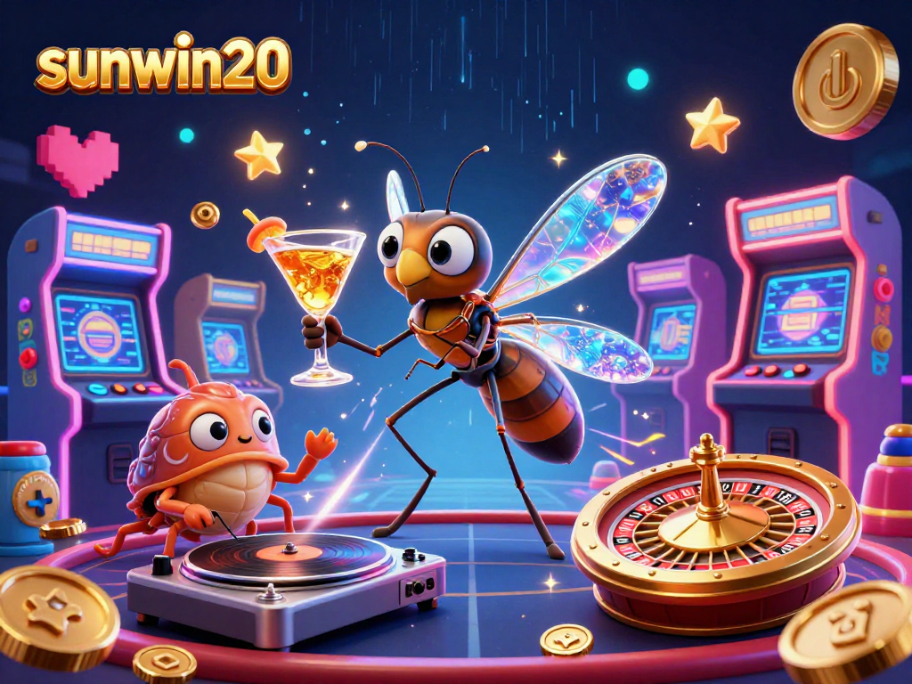 Engage with the exciting world of sunwin20 through a vibrant casino-themed illustration featuring unique 3D characters.