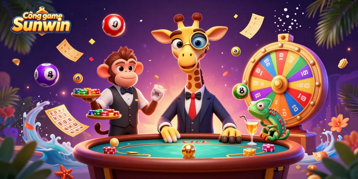 Engage with Cổng game Sunwin as a high-roller giraffe enjoys vibrant casino activities with colorful elements.