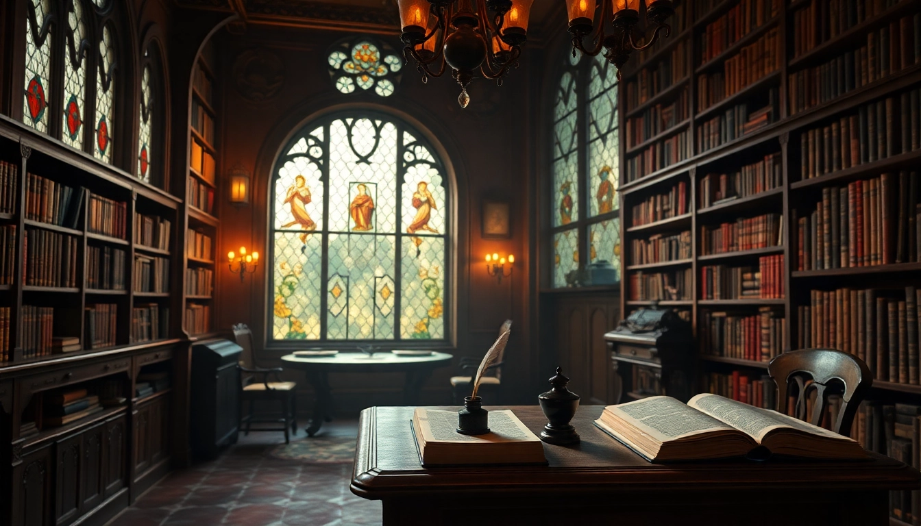 Entdecken Sie klassische gedichte in einer bezaubernden Bibliothek mit warmem Licht.