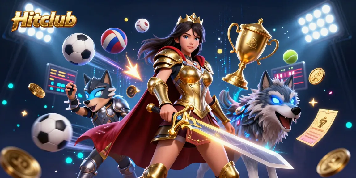 Engage with Hitclub's thrilling 3D casino scene featuring dynamic actions, glowing sports elements, and immersive gameplay.