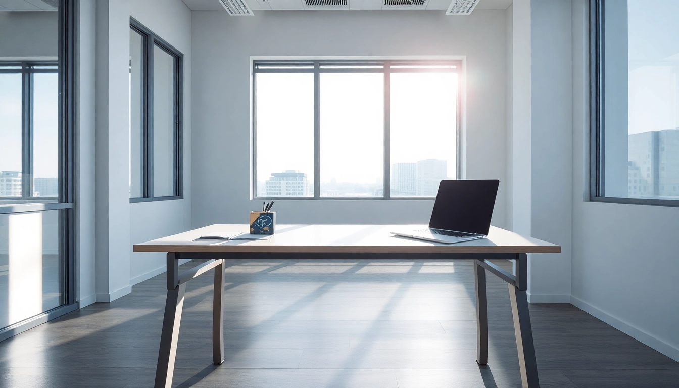 Wenden Sie die Office 2024 Lizenz an einem modernen Schreibtisch an, der hell und minimalistisch ist.