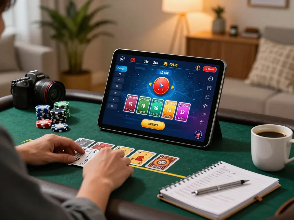 79King player engaging in live blackjack at home, with strategic notes on the table.