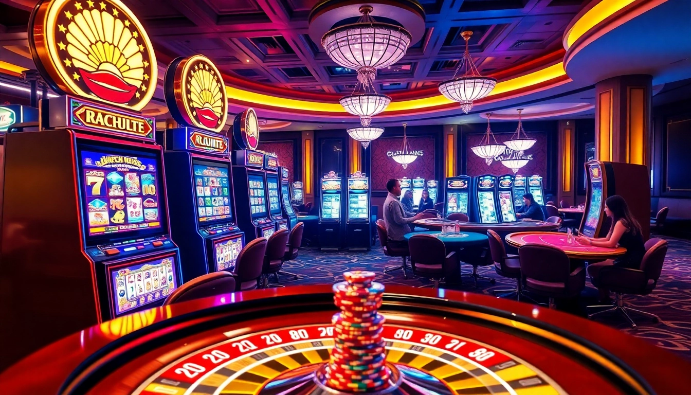 Engaging players in nổ hũ xn88 excitement at a vibrant casino slot machine scene.