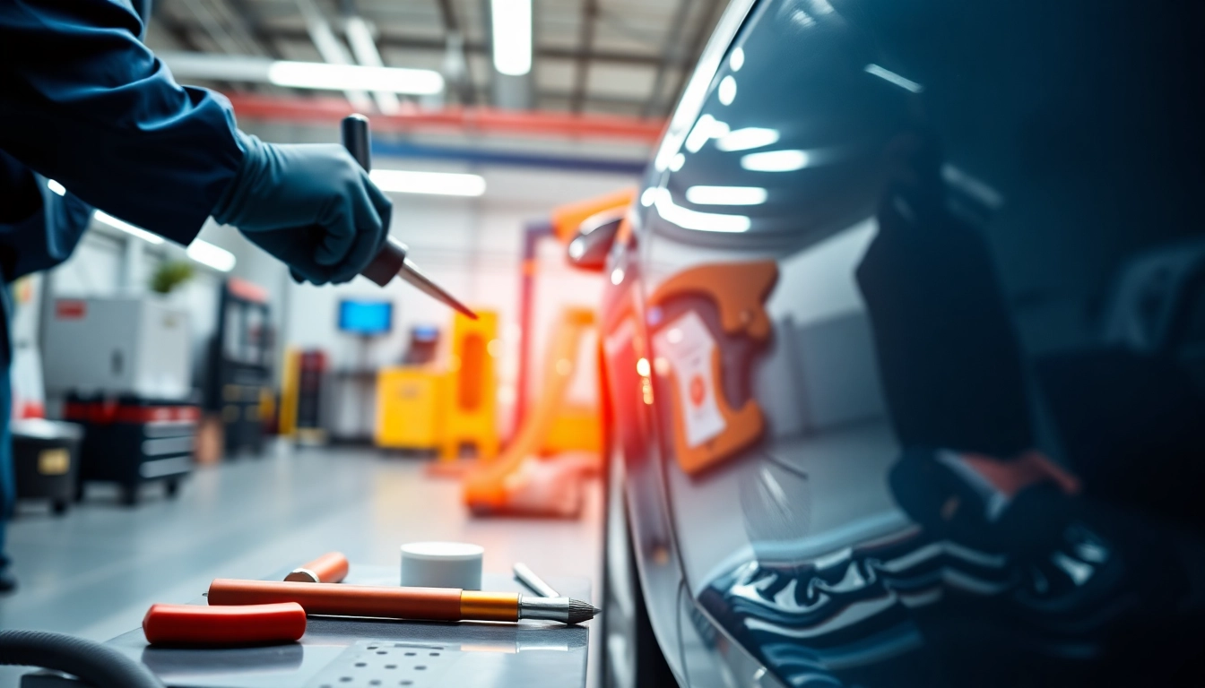 Lackschaden Reparatur München durch einen professionellen Techniker in einer modernen Werkstatt.
