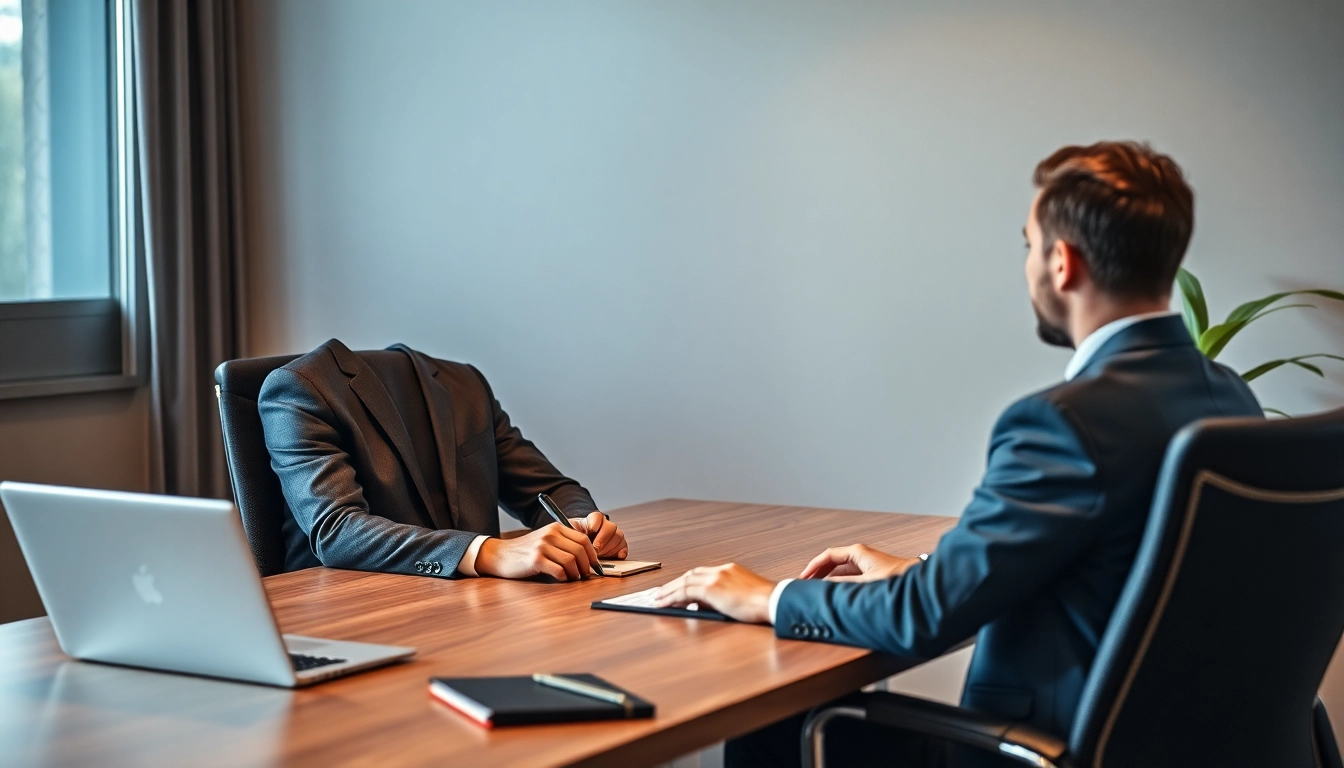 Engage with a Headhunter Bochum discussing job opportunities in a professional office.