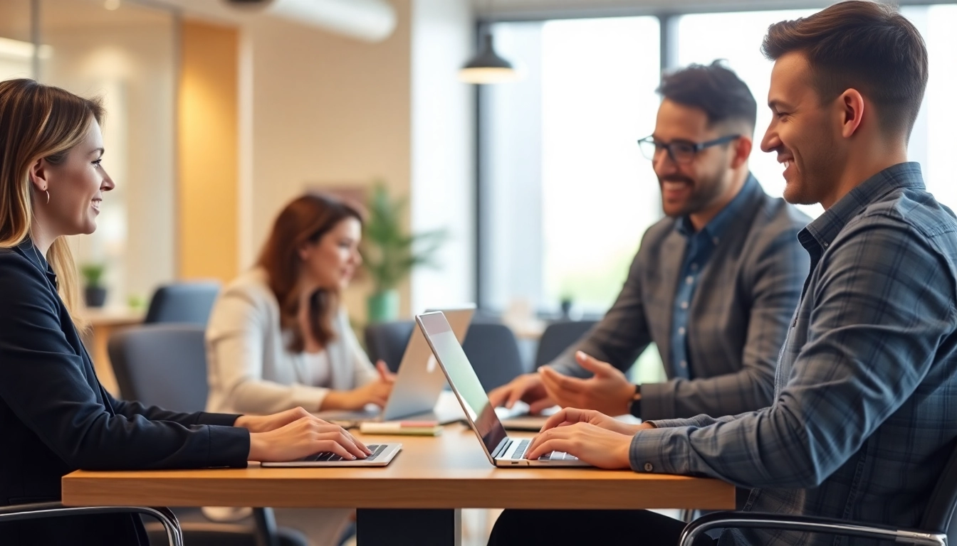 Explore innovative Stellenangebote with people engaging in a job search in a vibrant office setting.