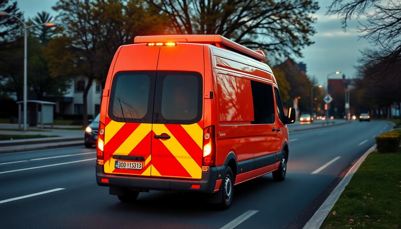 bestelbus bestickeren mit auffälligen Designs auf der Straße, die Aufmerksamkeit erregen.