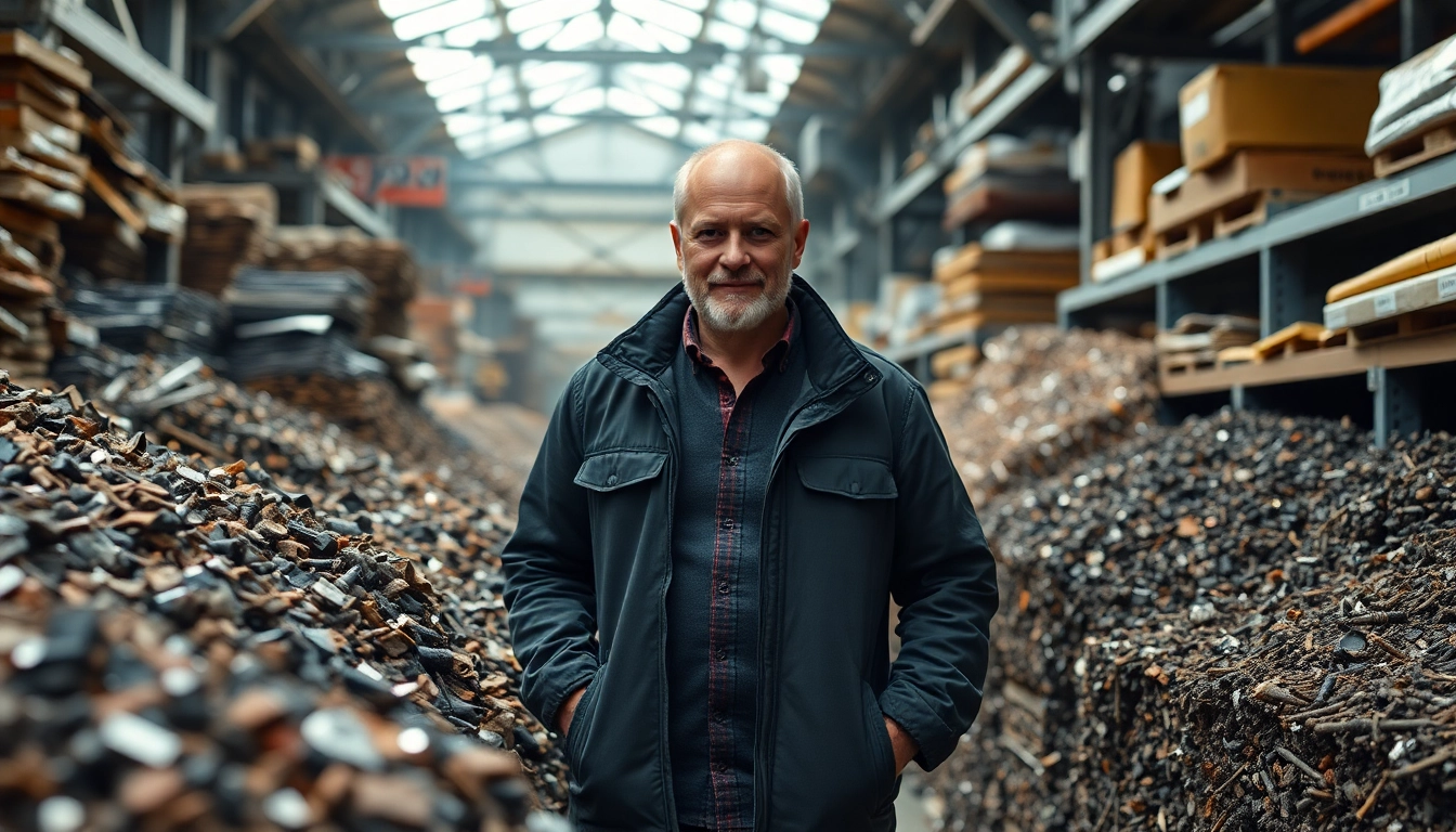 Schrotthändler Düsseldorf sortiert Schrott und Metallabfälle mit professionellem Equipment.