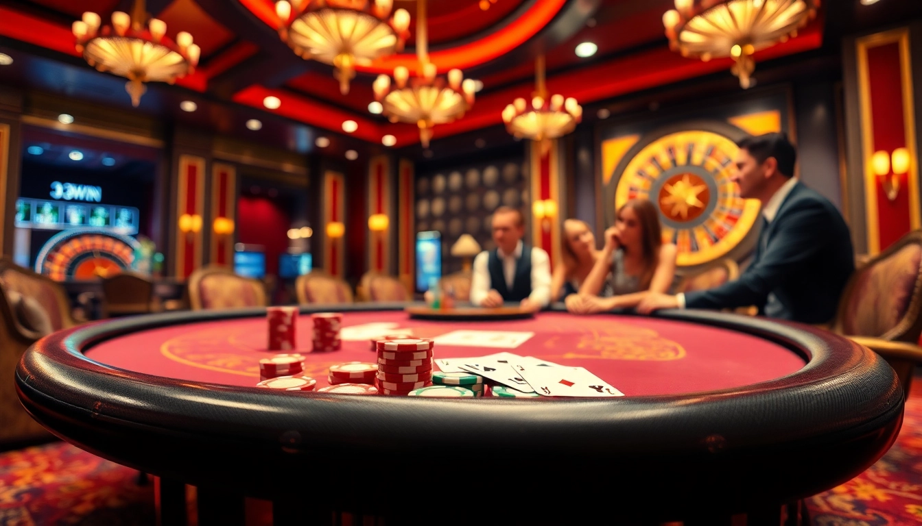 Experience the thrill of 33WIN at a luxurious poker table with vibrant poker chips and winning cards.